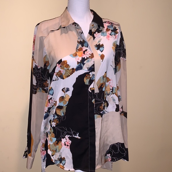 3.1 PHILLIP LIM X Target Button Up Long Sleeves Floral Blouse Shirt Size M - Picture 3 of 11
